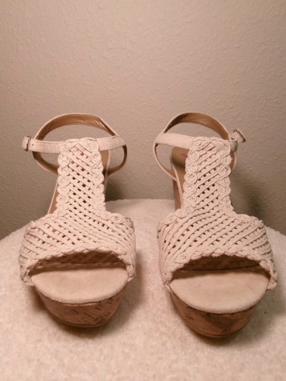 Jellypop Cream Braided T-Strap Wedge Sandals